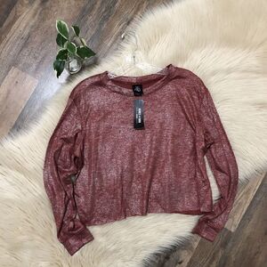 Agnes & Dora Red Shimmer Cropped Long Sleeve Pullover Top Size Large